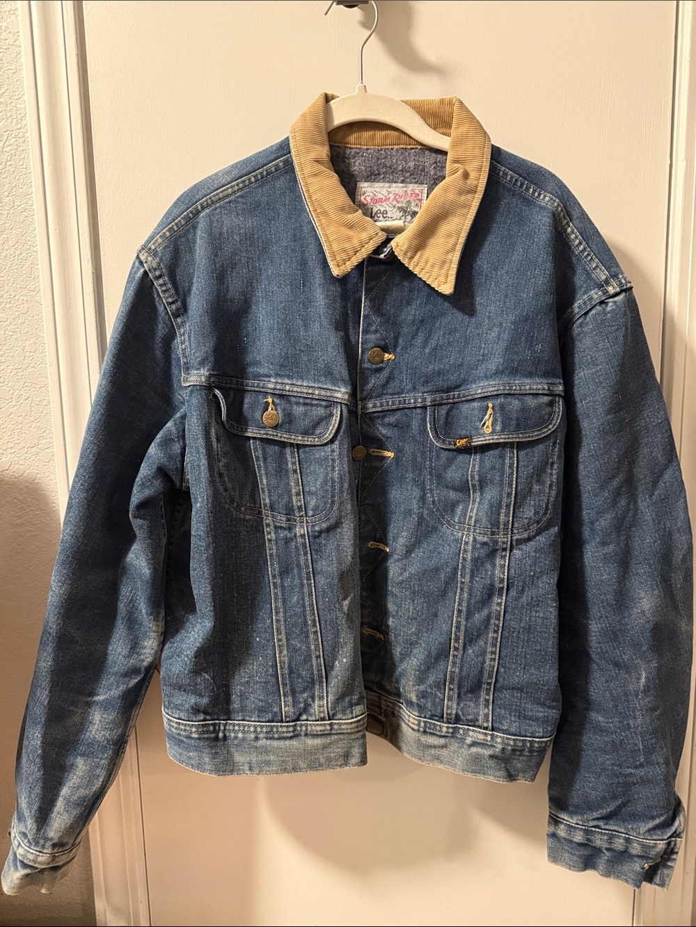 Vintage Lee Rider Blue Denim Jacket with Tan Corduroy Collar